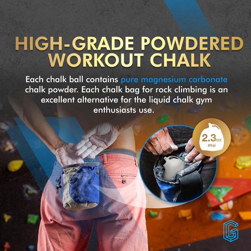 GVMX 130g (2 x 65g) Premium Chalk Balls. Pro-Grade Gym Chalk in Refillable Sock. Eco Friendly Packaging. Grip Enhancing Gym Accessory for Weightlifting, Rock Climbing, Gymnastics & More. Package May Vary. - Image 4